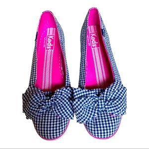 Keds Navy & White Gingham Slip on Shoe w/Bow Sz 8